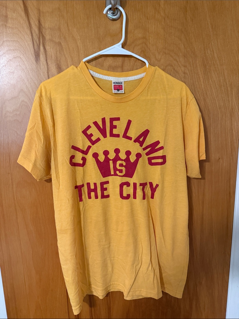 HOMAGE Yellow Tee with Red Cleveland Crown Graphic